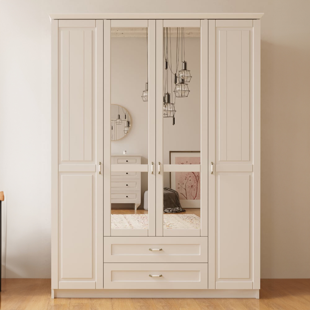 Evu Charlotte 4 Door 2 Drawer White Mirror Wardrobe Image 4