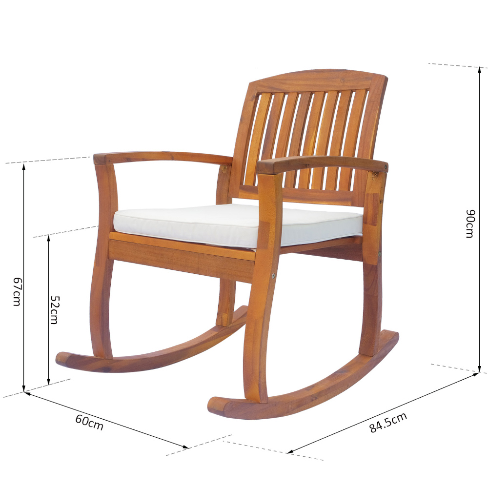 Outsunny Wood Rocking Chair with Cushion Image 6