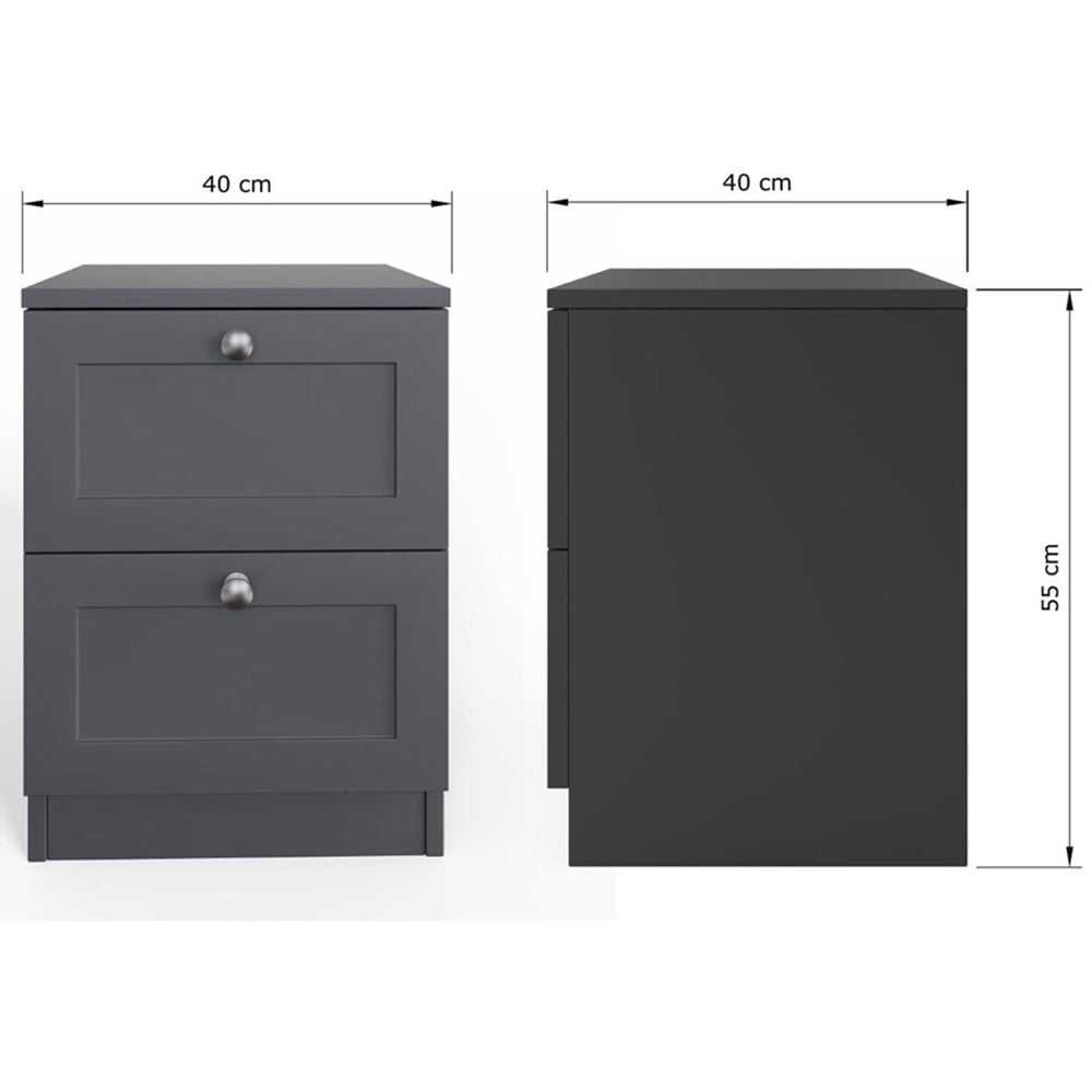 FWStyle Artus 2 Drawer Dark Grey Panelled Bedside Table Image 6