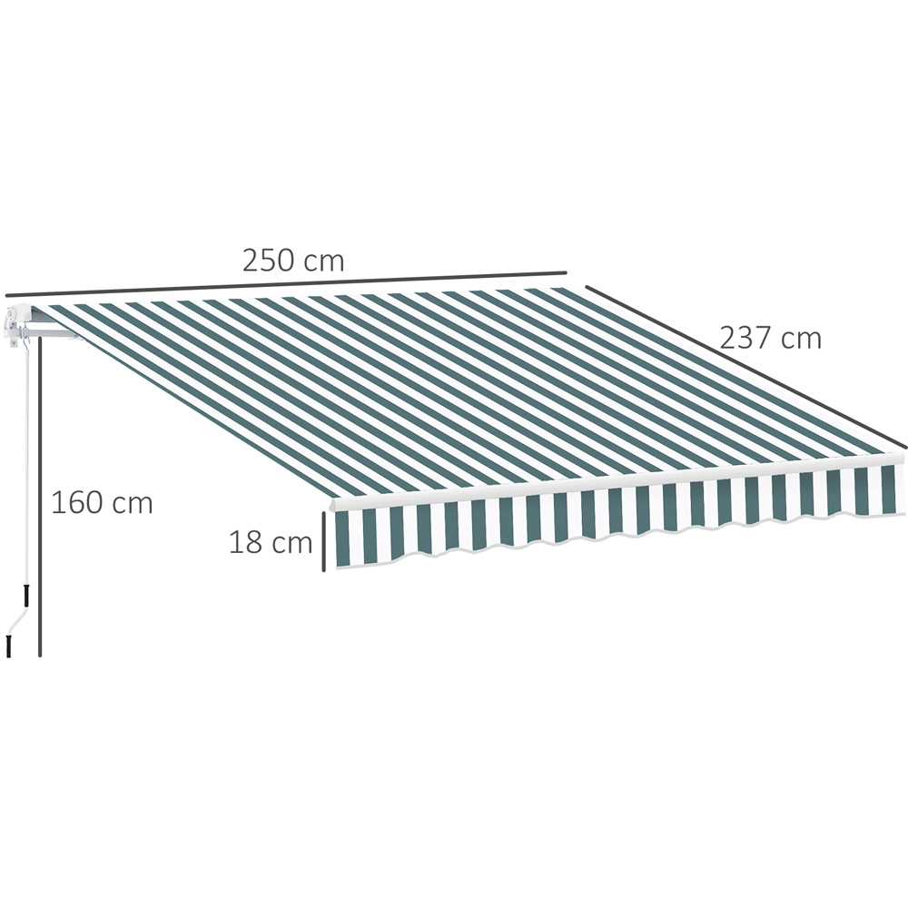 Outsunny Green and White Stripe Retractable Awning 2.5 x 2m Image 8