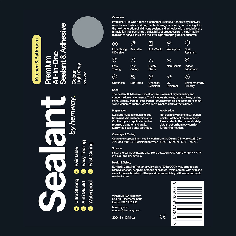 Hemway Premium All-in-One Light Grey Sealant and Adhesive 300ml Image 8