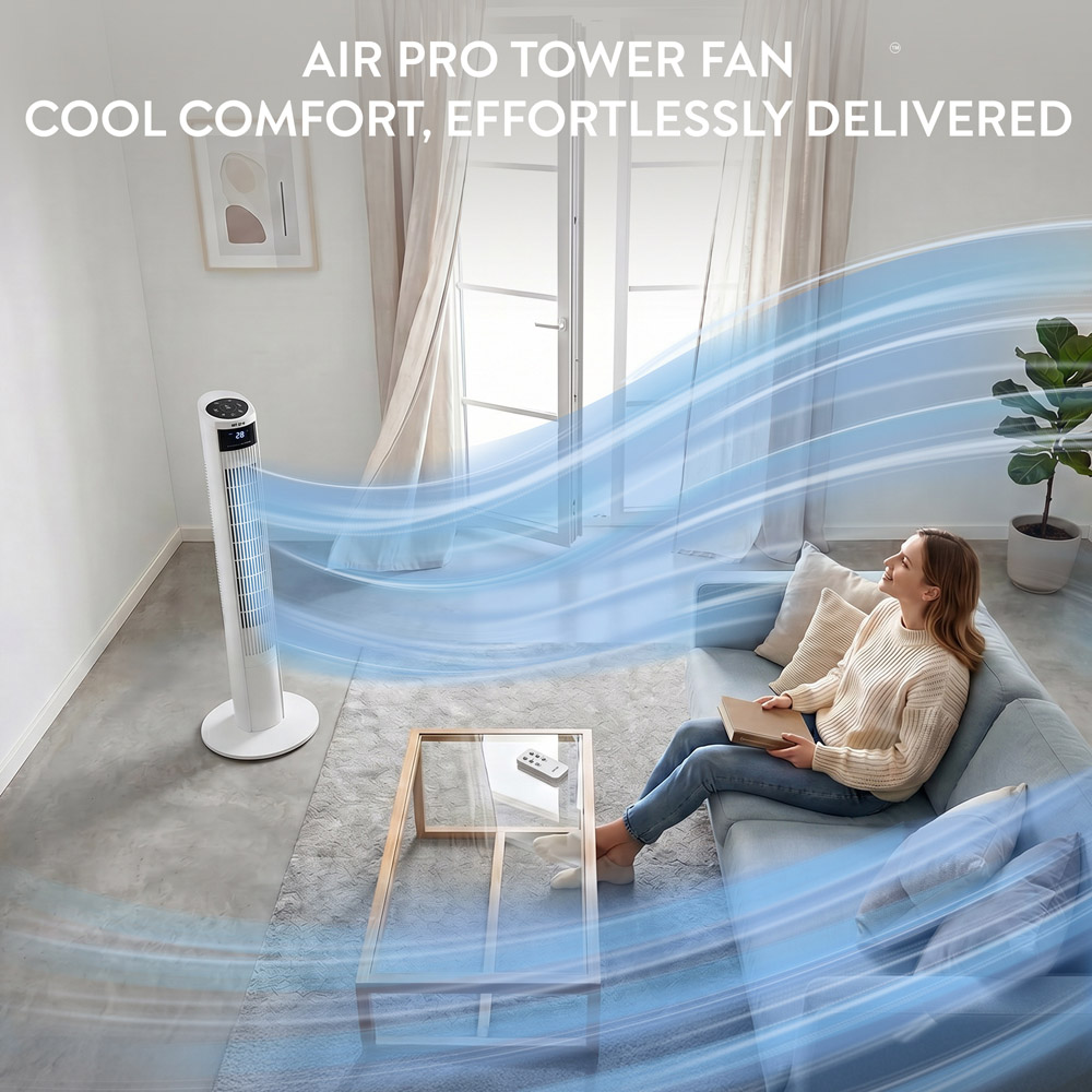 Air Pro White Oscillating Bladeless Tower Fan with Remote 48 inch Image 3
