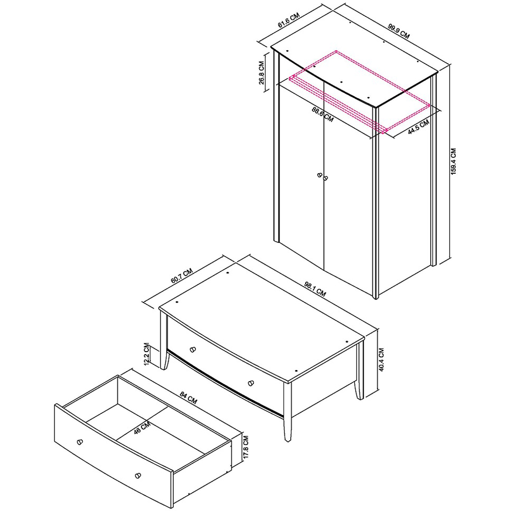 Bentley Designs Whitby 2 Door Single Drawer Scandi Oak and Soft Grey Wardrobe Image 5