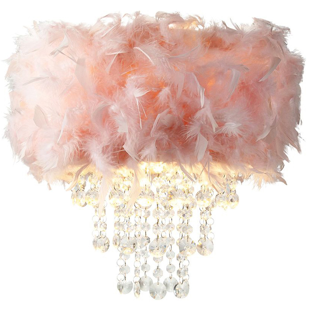 Happy Homewares Pink Feather Pendant Shade with Transparent Acrylic Droplets Image 2
