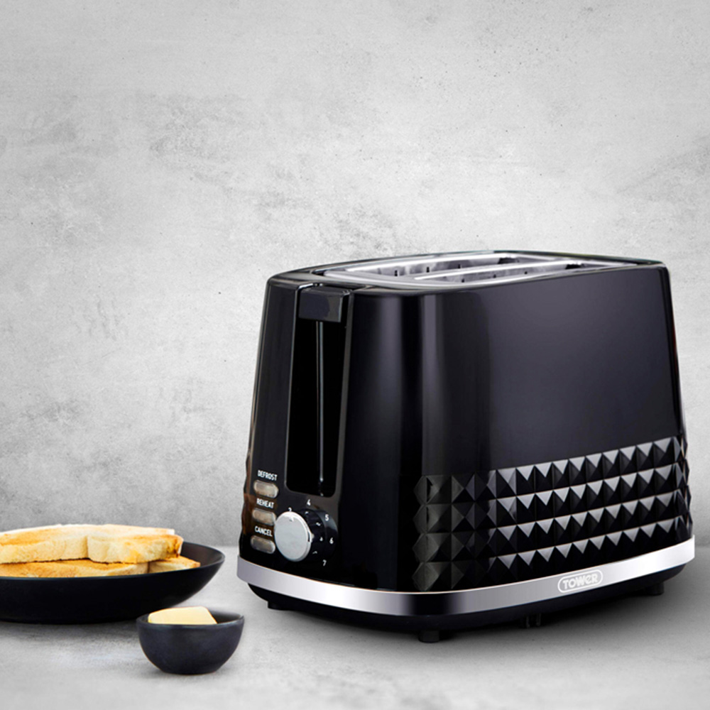 Tower Solitaire EEJB189 Black 2 Slice Toaster with 1.5L Kettle Set Image 3