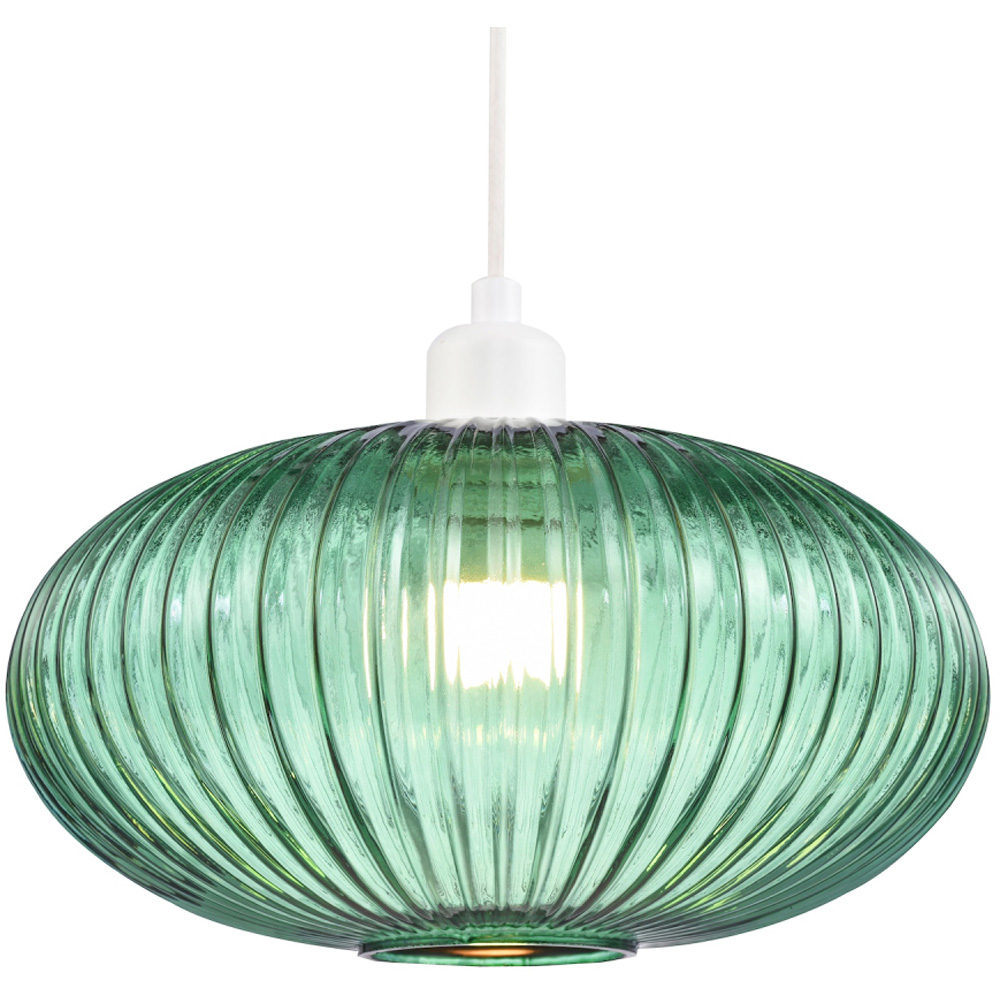 Happy Homewares Designer Emerald Forest Green Line Ribbed Glass Oval Pendant Shade Image 4