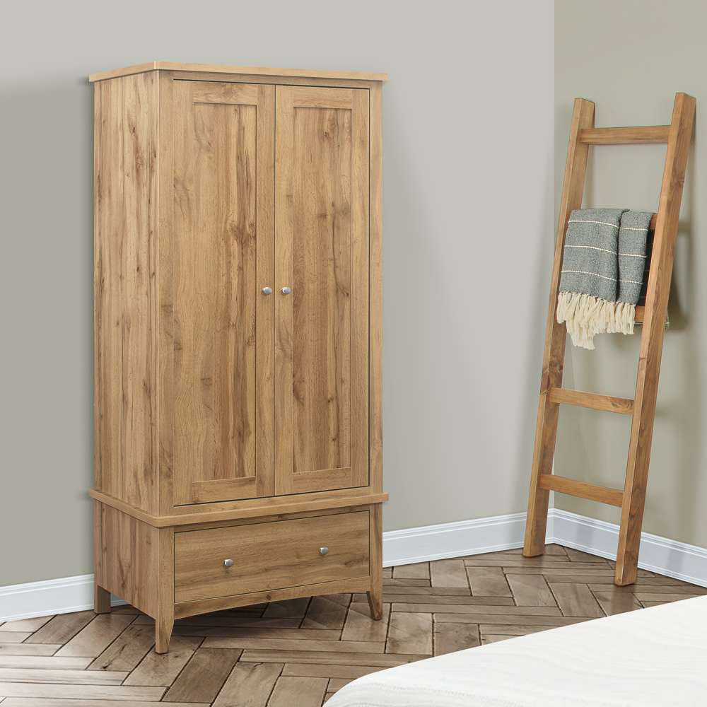Hampstead 2 Door Single Drawer Wooden Wardrobe Image 6