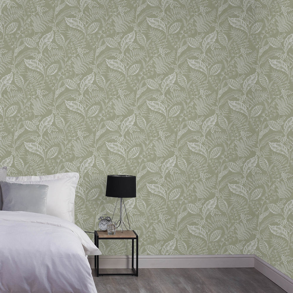 Fresco Artisan Leaf Sage Wallpaper Image 4