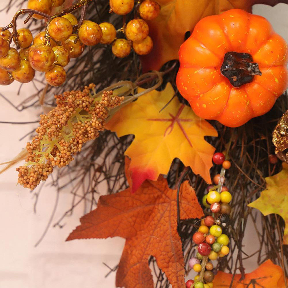 Living and Home Lighted Fall Pumpkin Door Wreath 45cm Image 7