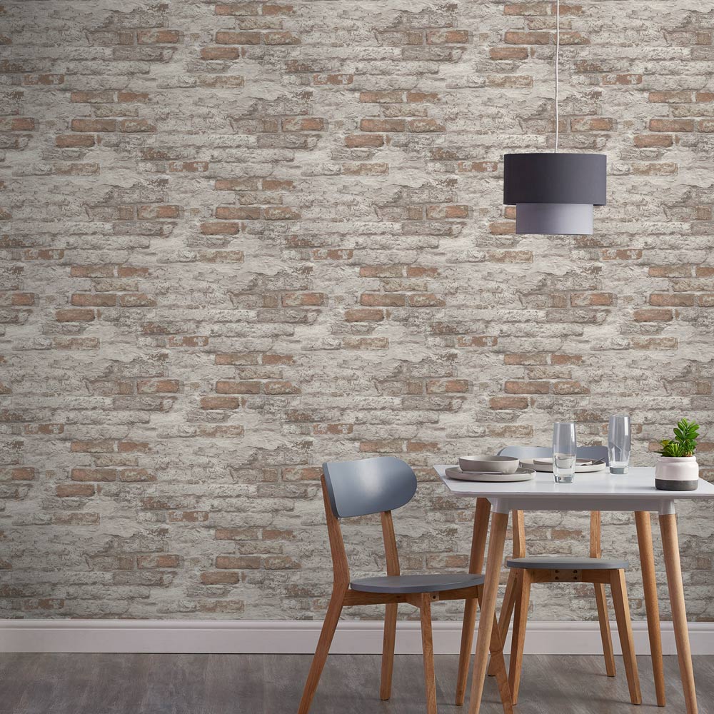Grandeco Whitewashed Battersea Brick Industrial Textured Wallpaper Image 3