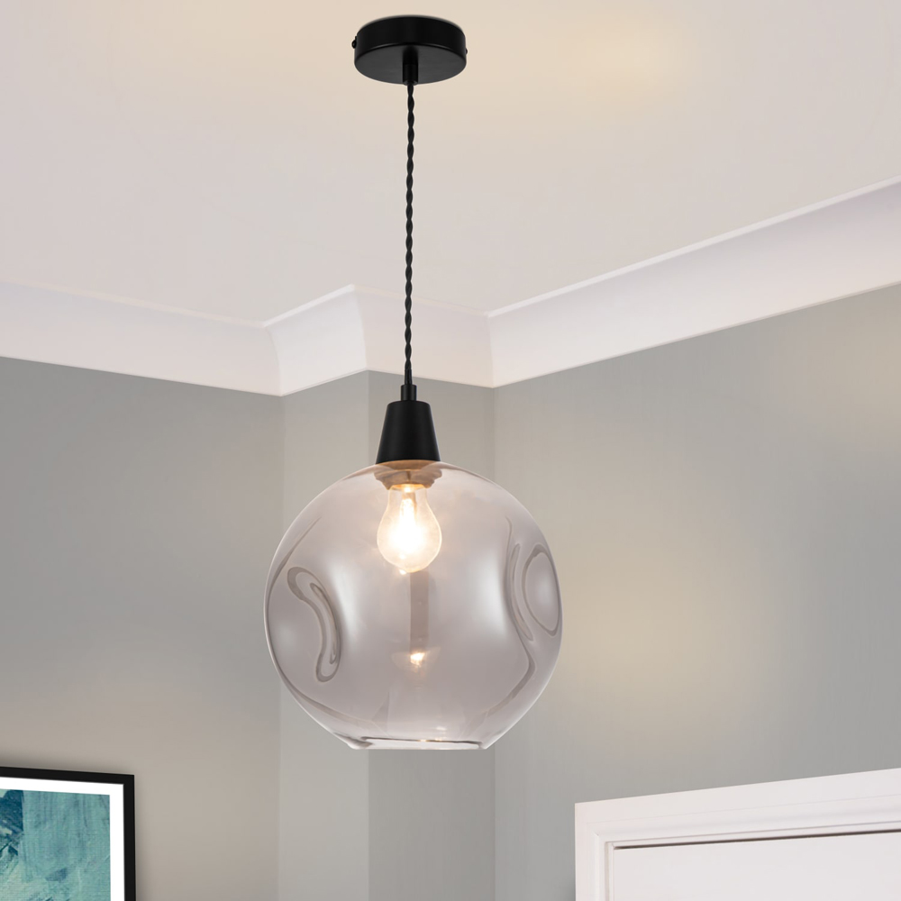 Cosylyte Millfield Matt Black Base Smoky Dimple Glass Pendant Light Image 2