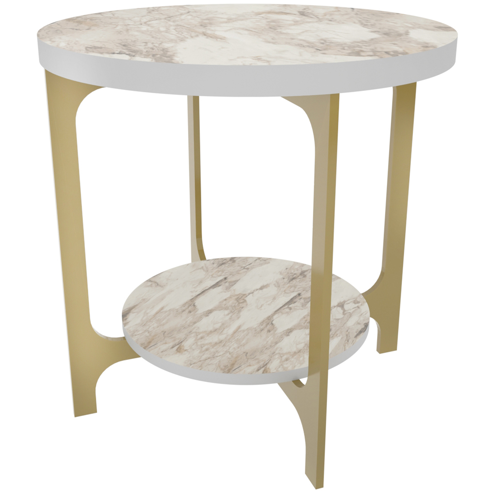 Decorotika Versy White Marble Effect and Gold Round End Table Image 2