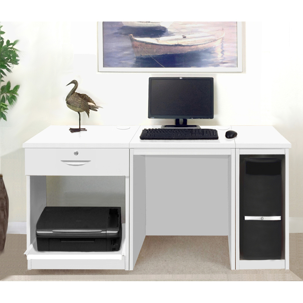 R White Cabinets Single Drawer White Set-10 Desk with Printer Shelf Image 4