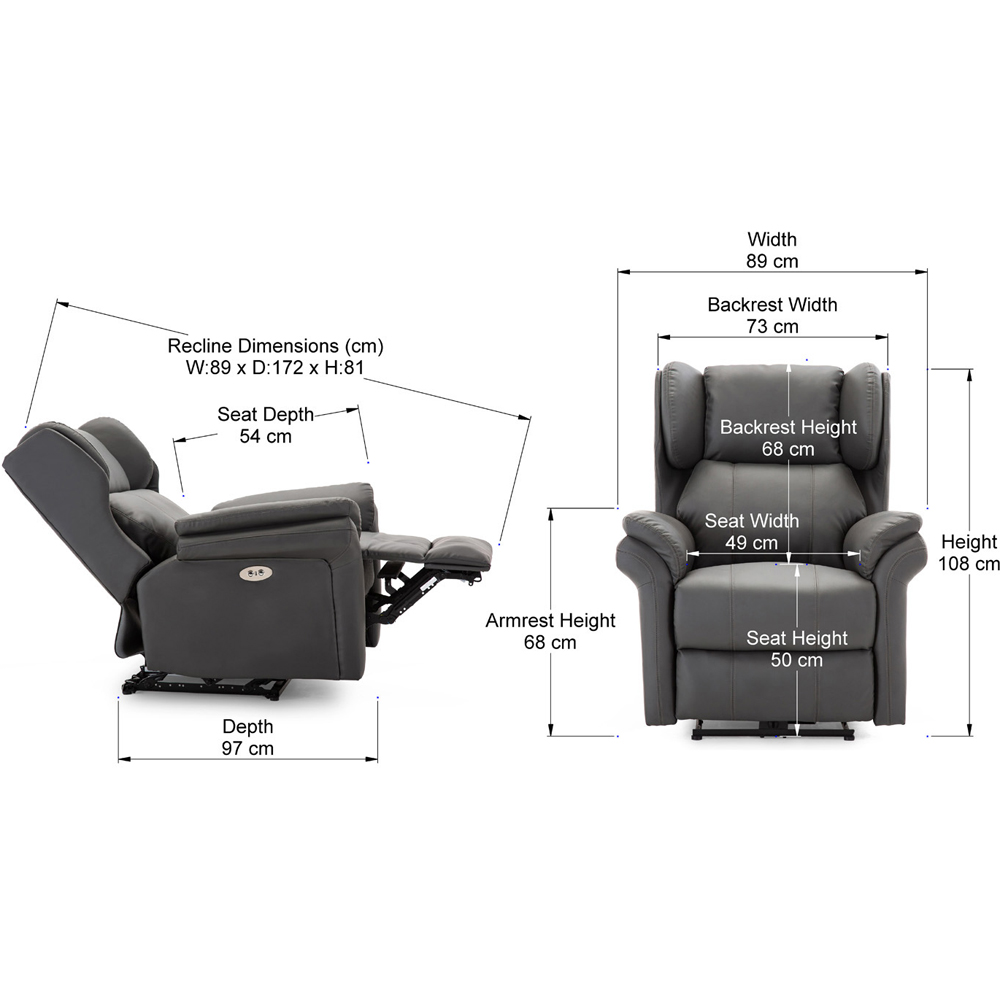 Furniture Online Slate Bonded Leather Wingback Electric Recliner Chair with USB Port Image 8