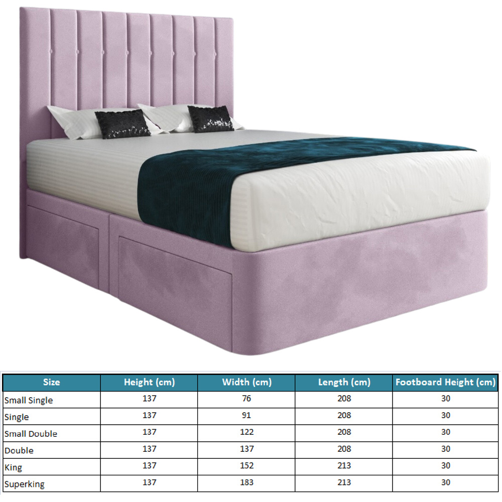 Marcelo Pink Small Double Velvet Upholstered Divan Bed Frame with Linear Headboard Image 7