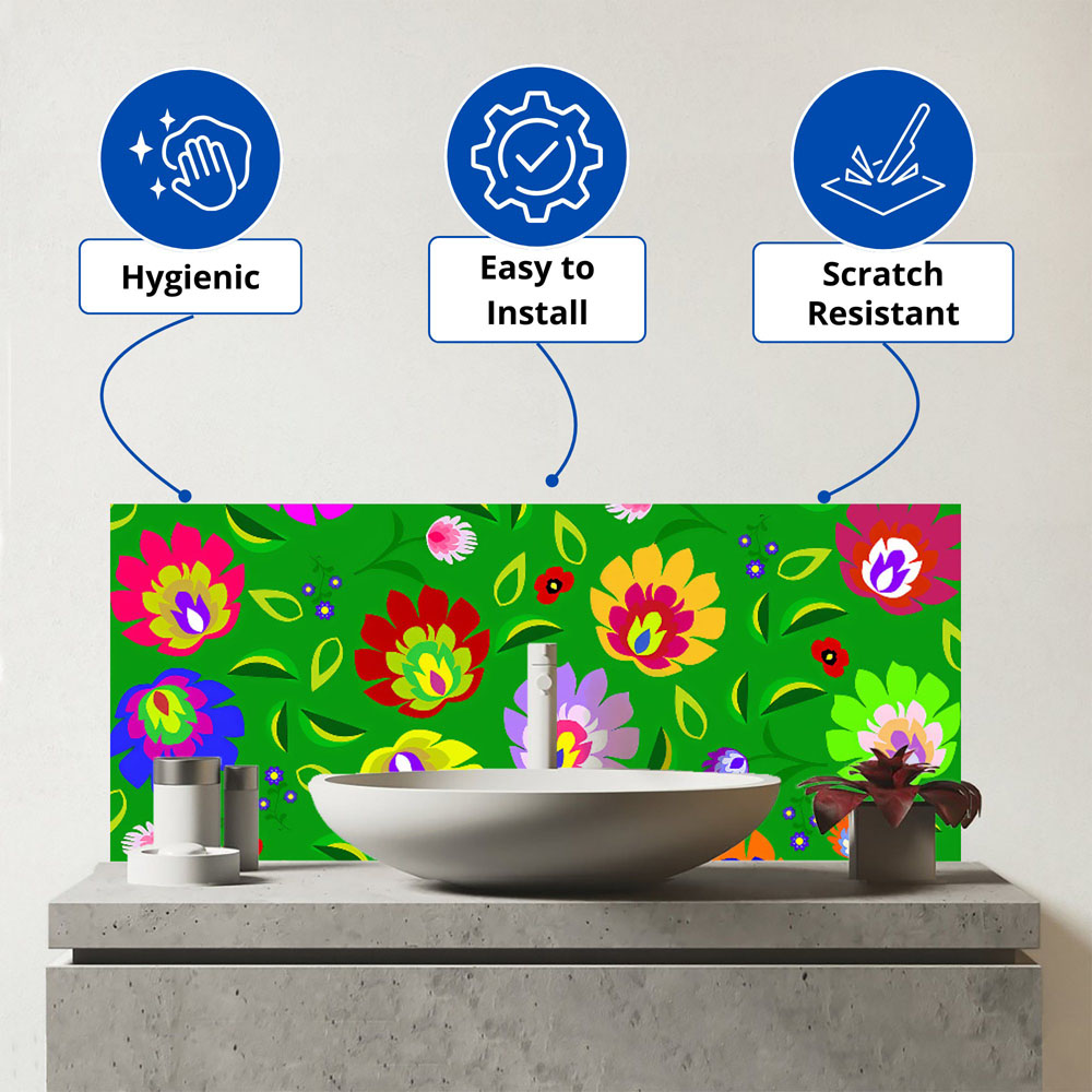 Warren Reed Designer Polish Folk Floral Glass Bathroom Splashback 25 x 60cm Image 3