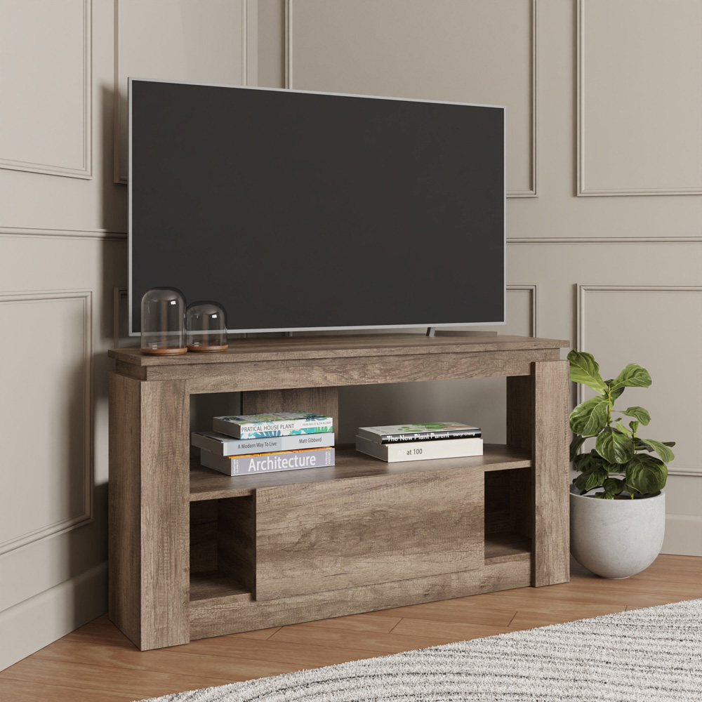 GFW Canyon Single Drawer Single Shelf Oak Corner TV Unit Image 8