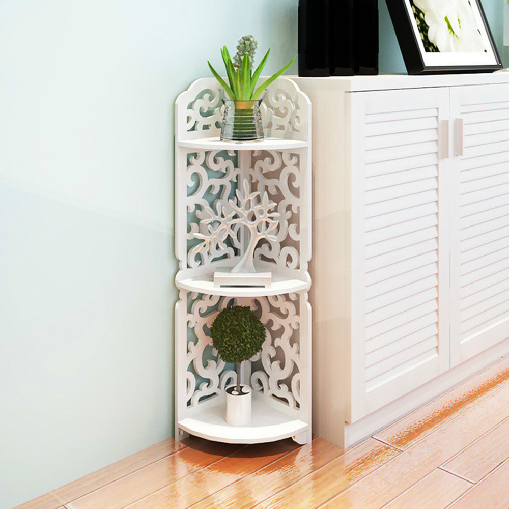 Living and Home 3-Tier White Corner Storage Rack Image 2