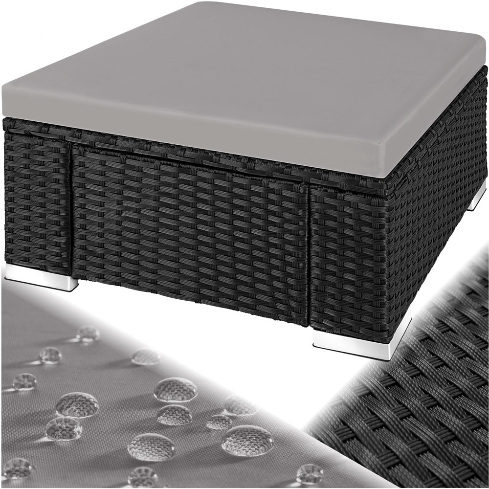 tectake Bitonto Black and Grey Polyrattan Footstool Image 2