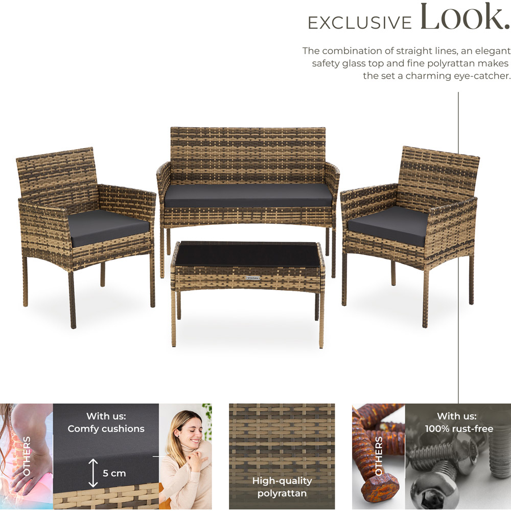 tectake Palese 4 Seater Nature Rattan Garden Sofa Set Image 4