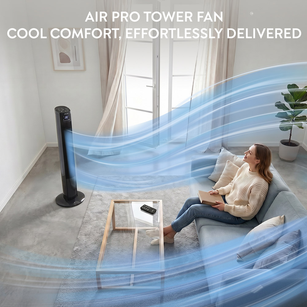Air Pro Black Oscillating Bladeless Tower Fan with Remote 48 inch Image 3