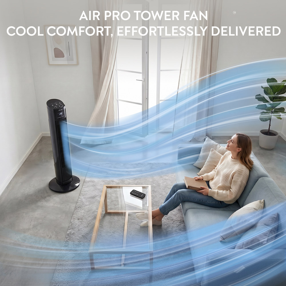 Air Pro Black Oscillating Bladeless Mono Tower Fan with Remote 36 inch Image 3