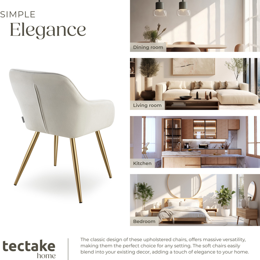 tectake Marilyn Set of 6 Cream and Gold Corduroy Padded Dining Chair Image 7