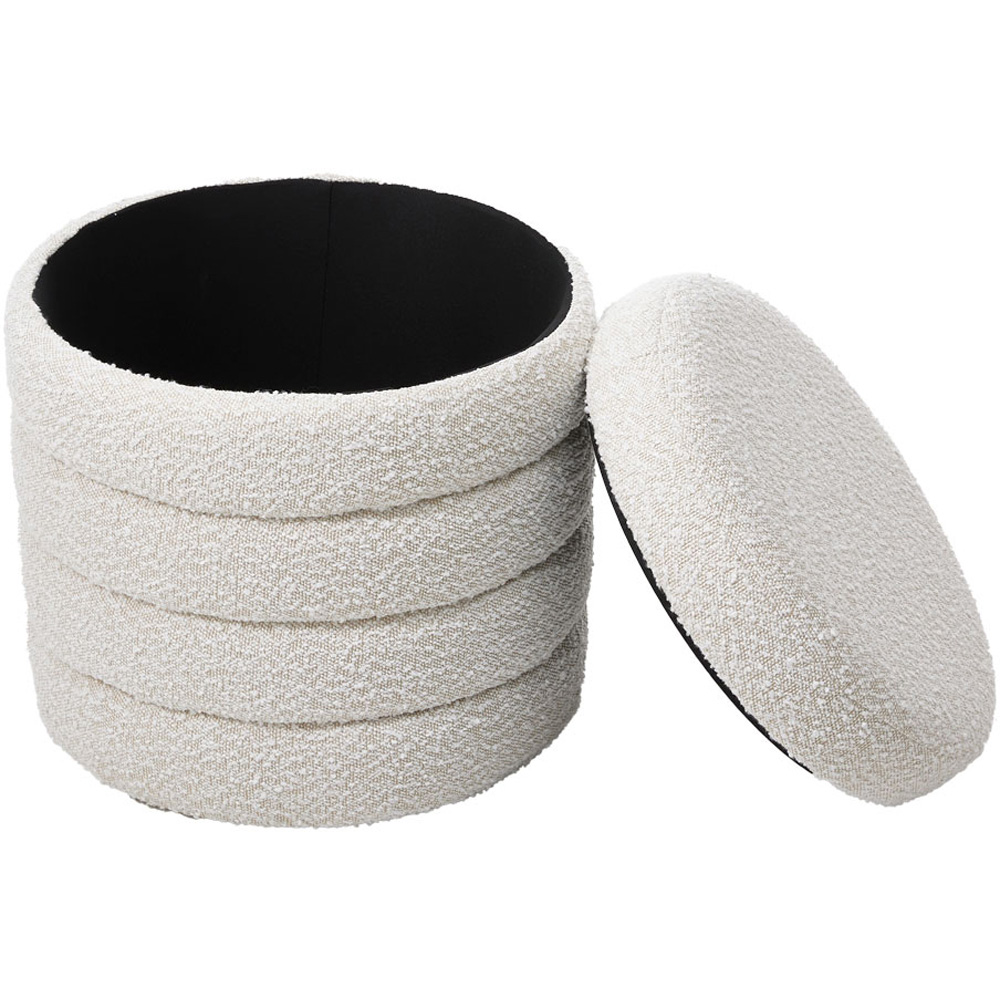 Living and Home Cream Upholstered Tufted Round Storage Ottoman Image 3