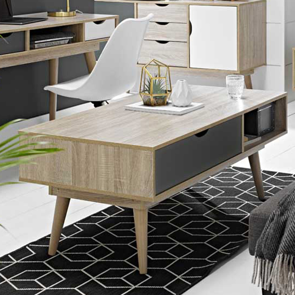 Scandi Single Drawer Oak and Grey Coffee Table Image 1