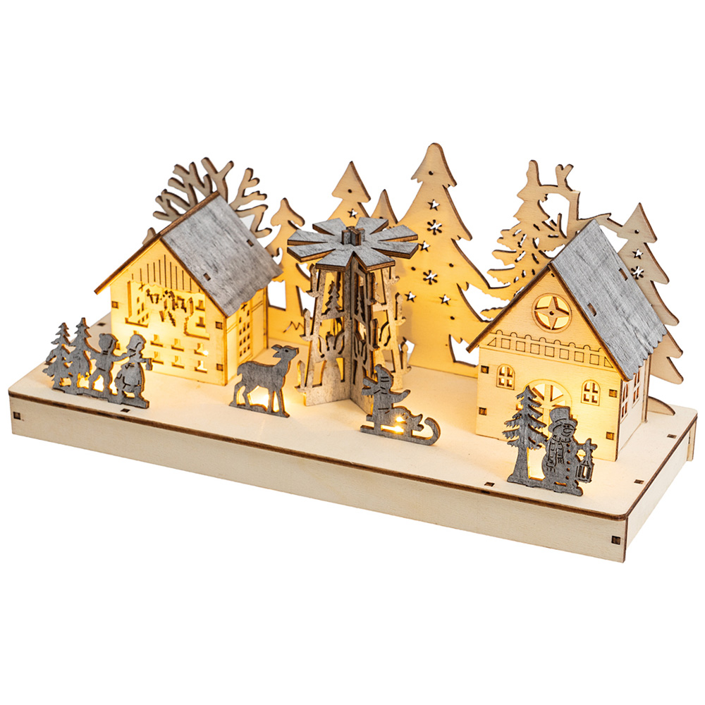 Xmas Haus Light Up Wooden Festive Scene Decoration Image 3