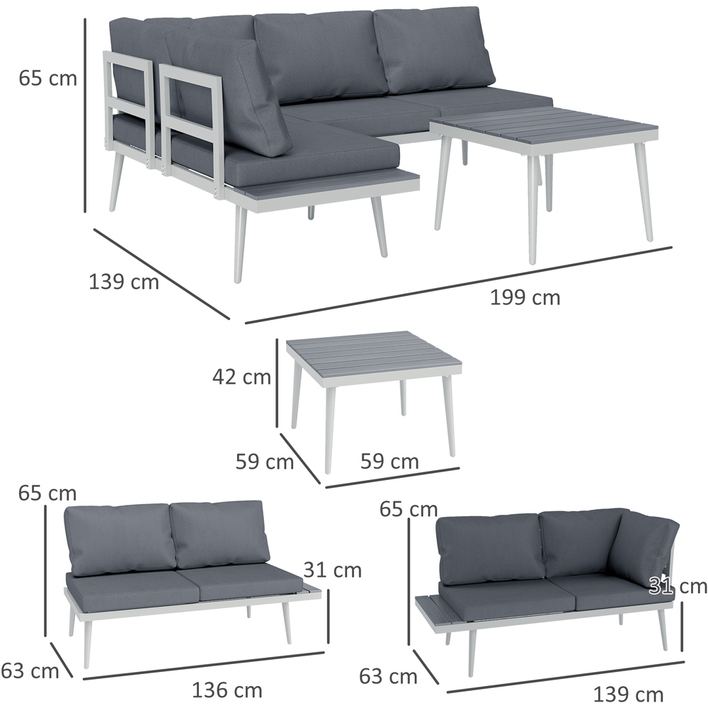 Outsunny 4 Seater Grey Garden Sofa Set with Adjustable Lounger Image 9
