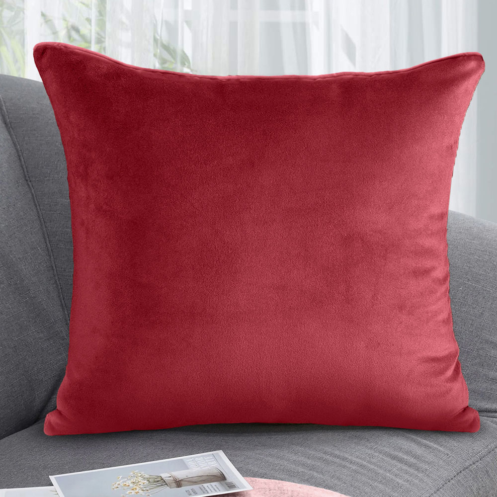 Velosso Luna Velvet Plain Red Filled Cushion 43 x 43cm 2 Pack Image 2