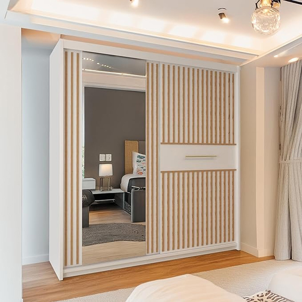 Sliding Wardrobes 4U 2 Sliding Door White Modern Oak Striped Mirrored Wardrobe Image 3