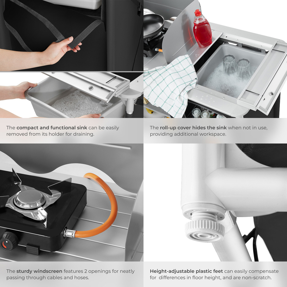 tectake Black Foldable Camping Kitchen with 4 Compartments Image 5