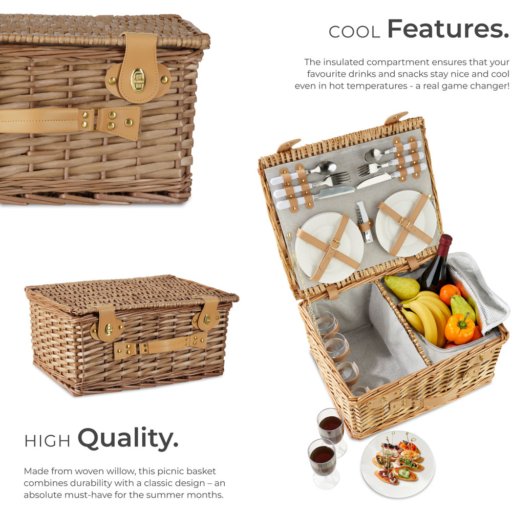 tectake Fohr 4 Person Picnic Basket with Cooler Compartment and Accessories Image 3