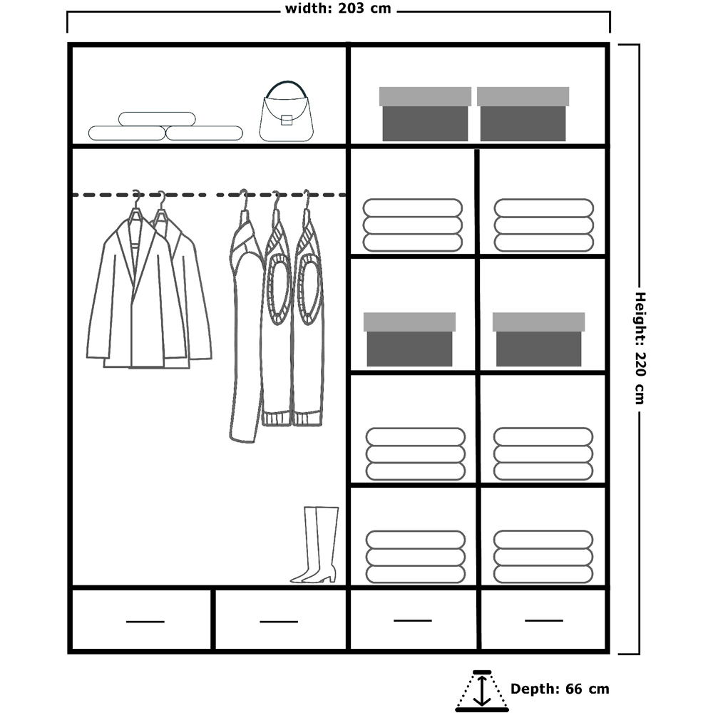 M N Furniture Seliyaa 2 Door 4 Drawer Grey High Gloss Sliding Door Wardrobe 203cm Image 6