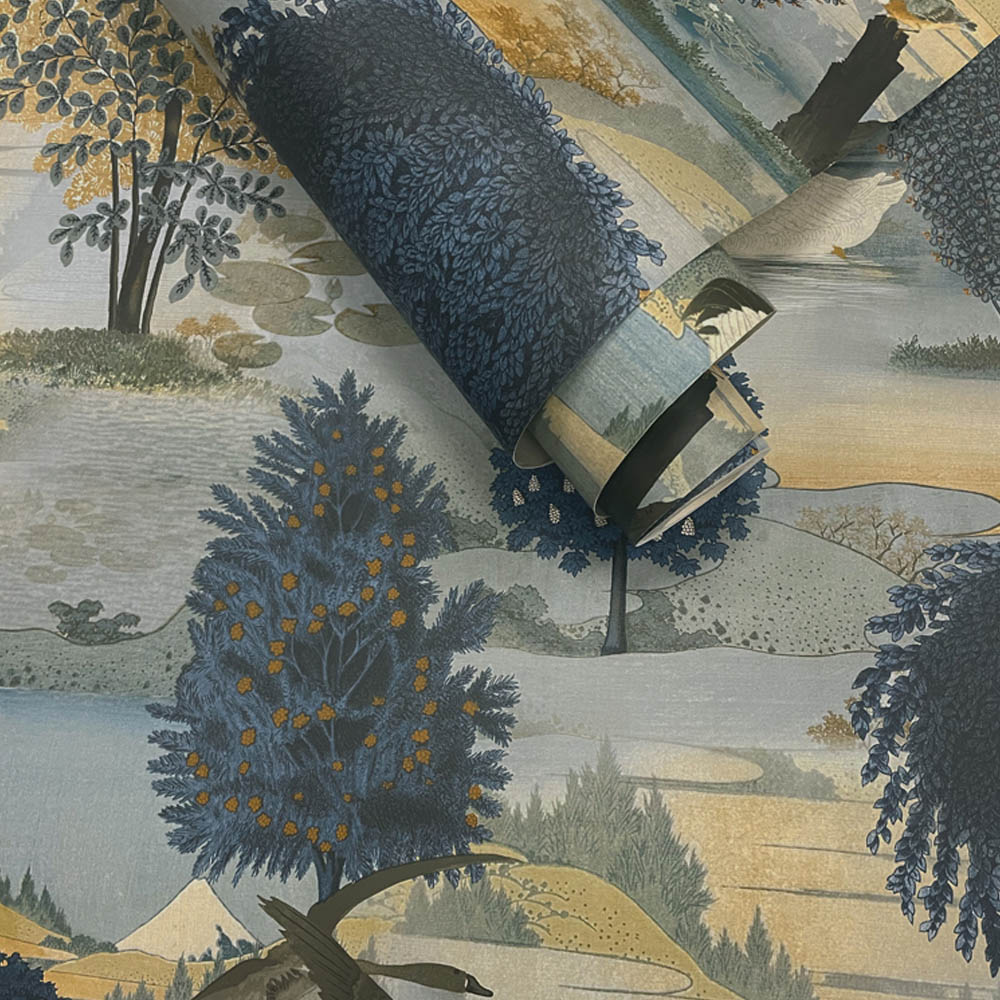 Holden Decor Swan Lake Navy Ochre Wallpaper Image 2