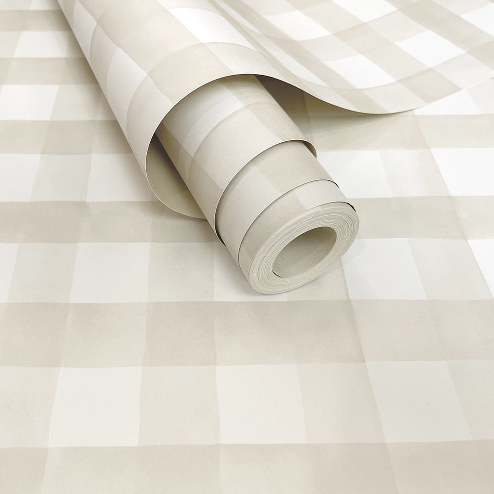Holden Decor Watercolour Gingham Beige Wallpaper Image 2
