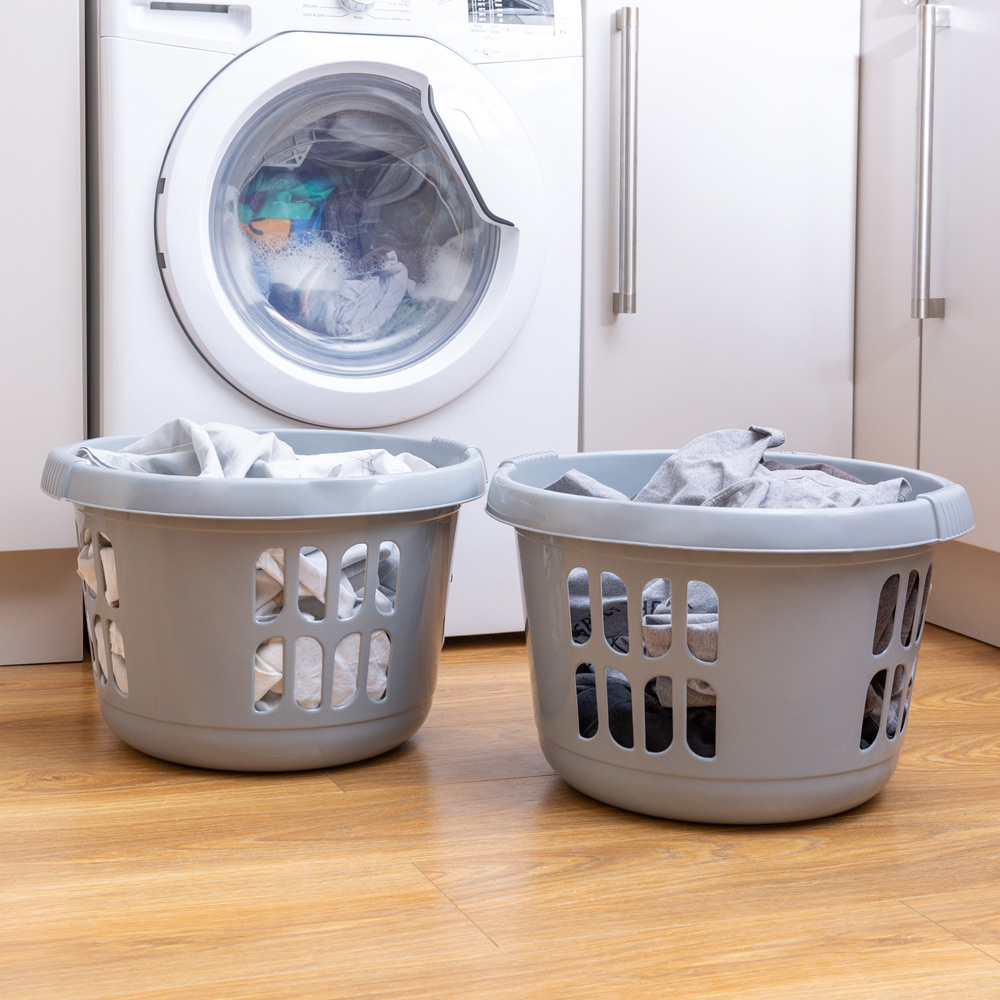 Wham Casa Silver Plastic Round Laundry Basket 2 Pack Image 2