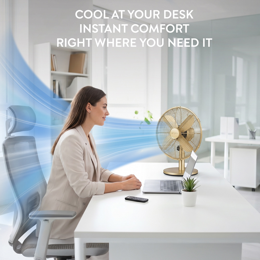 Air Pro Gold Portable Oscillating Metal Table Fan 12 inch Image 3
