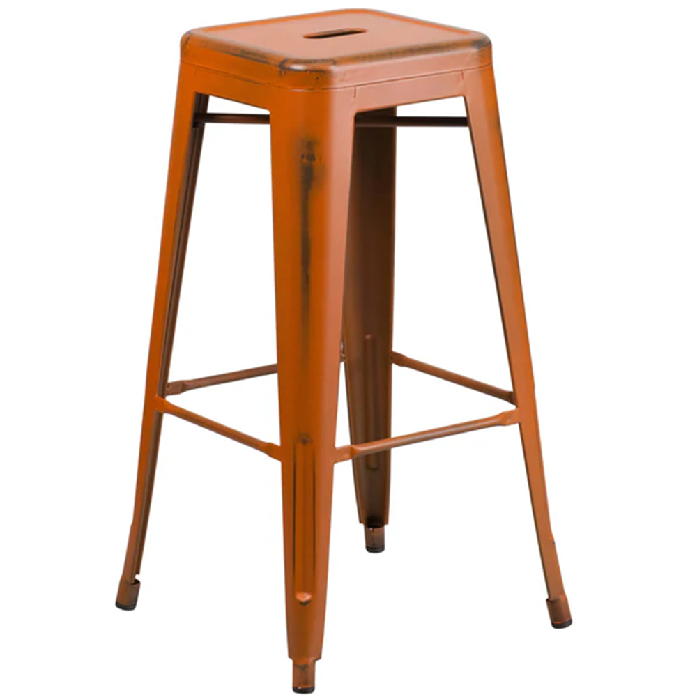 FWStyle Set of 4 Orange Distressed Steel Assembled Bar Stool Image 3
