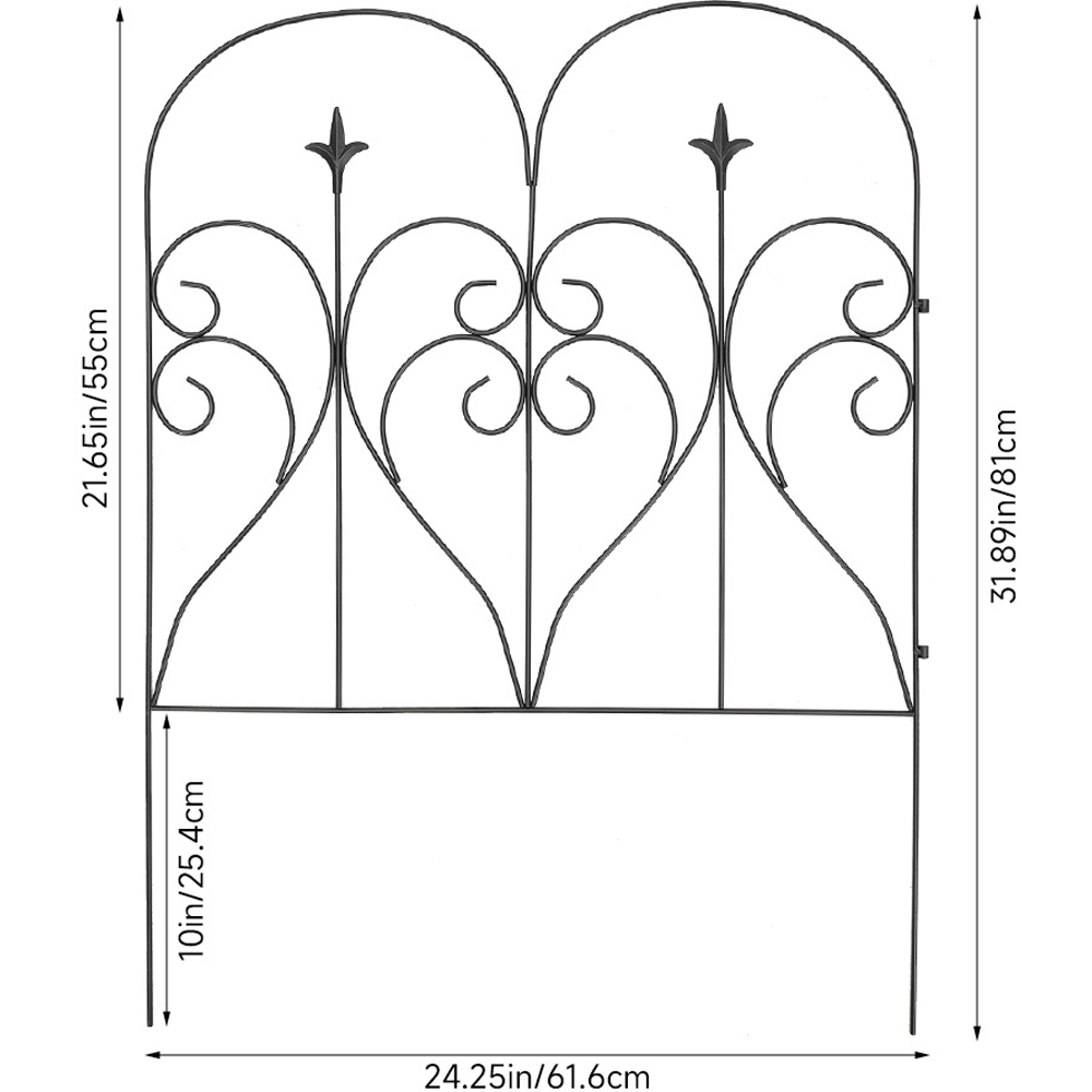 Living and Home 2.6 x 2ft 5 Pack Black Metal Garden Fence Panel with Scrollwork Image 7
