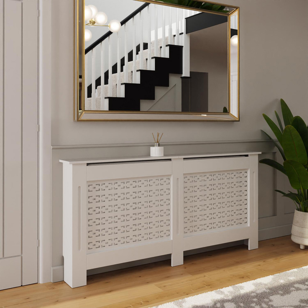 FWStyle White Geometric Pattern MDF Radiator Cover XL Image 2