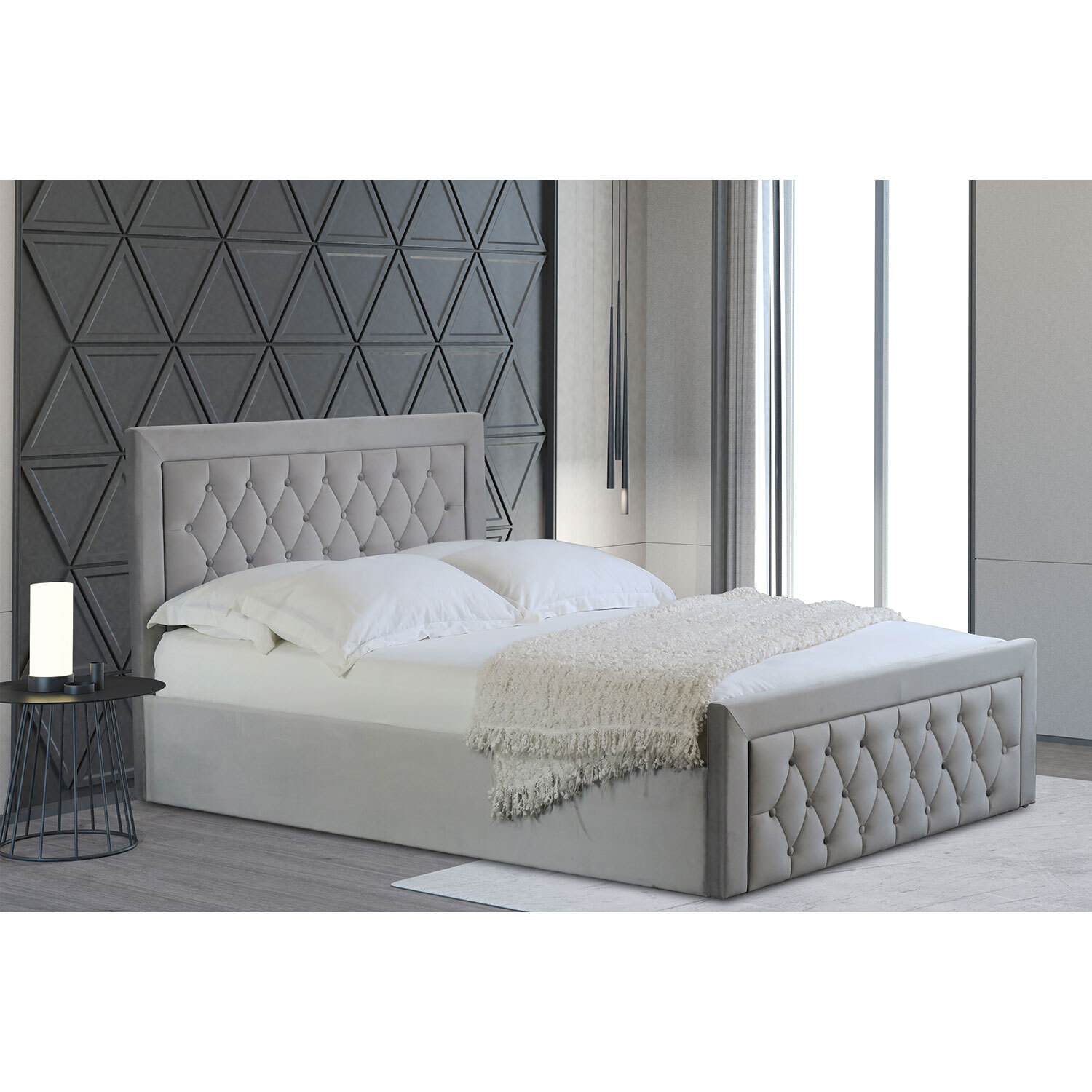Mia King Size Grey Faux Brushed Velvet Ottoman Bed Image 6