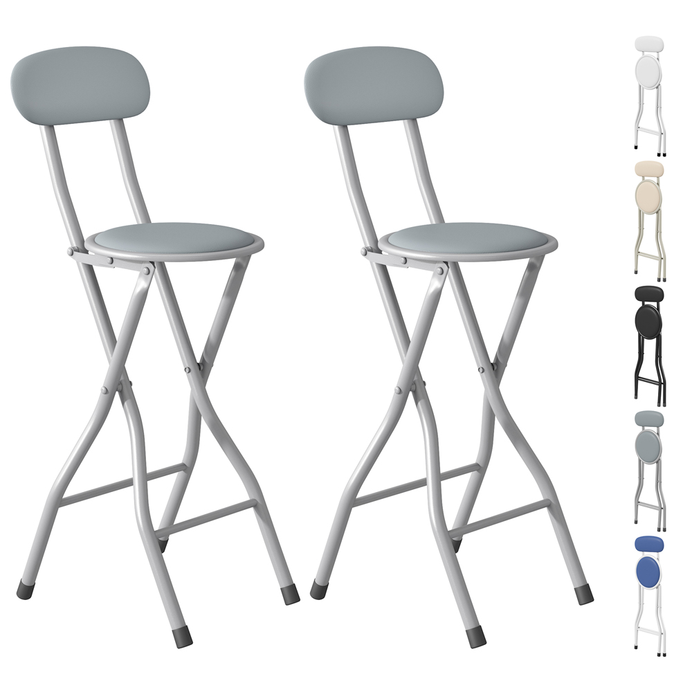 Grey Padded Folding Bar Stool Set of 2 Image 2