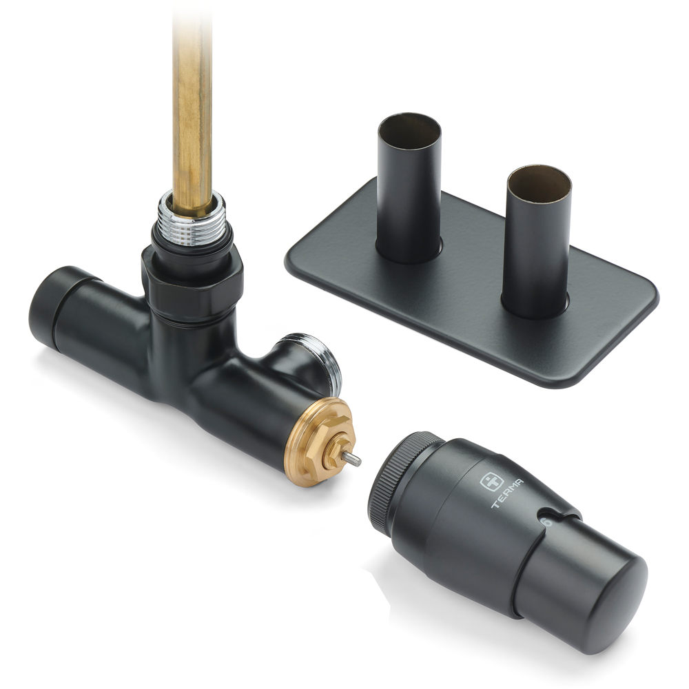Terma Unico Soft Black Right Sided Angled Thermostatic Radiator Valve Set with Immersion Tube 50mm Image 2