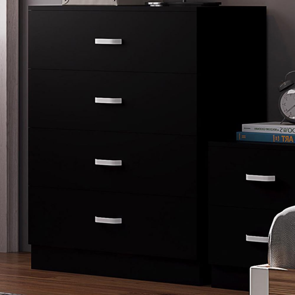 FWStyle Tunis 4 Drawer Matt Black Chest of Drawer Image 1