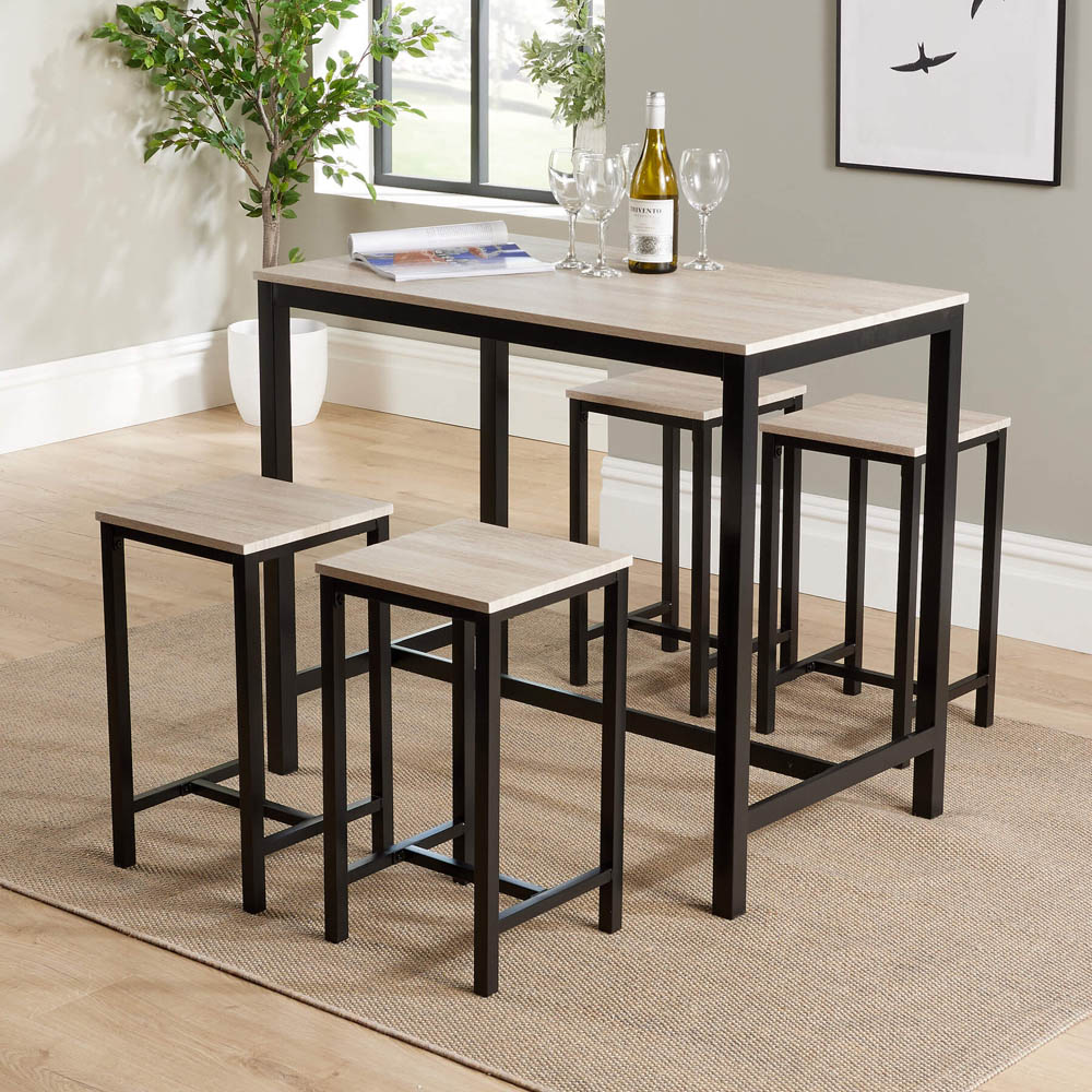 Home Source Nicosia 4 Seater Light Oak Bar Table with Stools Image 6