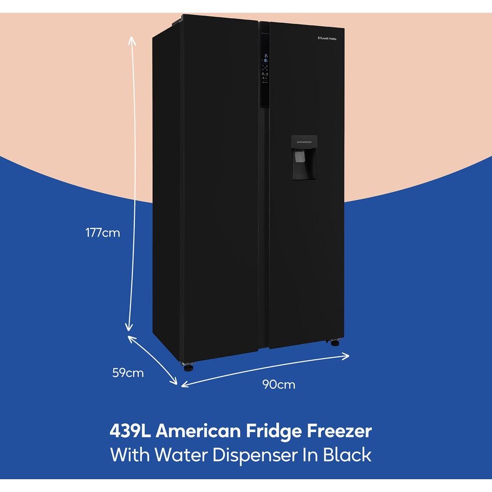 Russell Hobbs RH90AFF201B-WD Black 70/30 Split Frost Free 439L Fridge Freezer with Water Dispenser Image 6