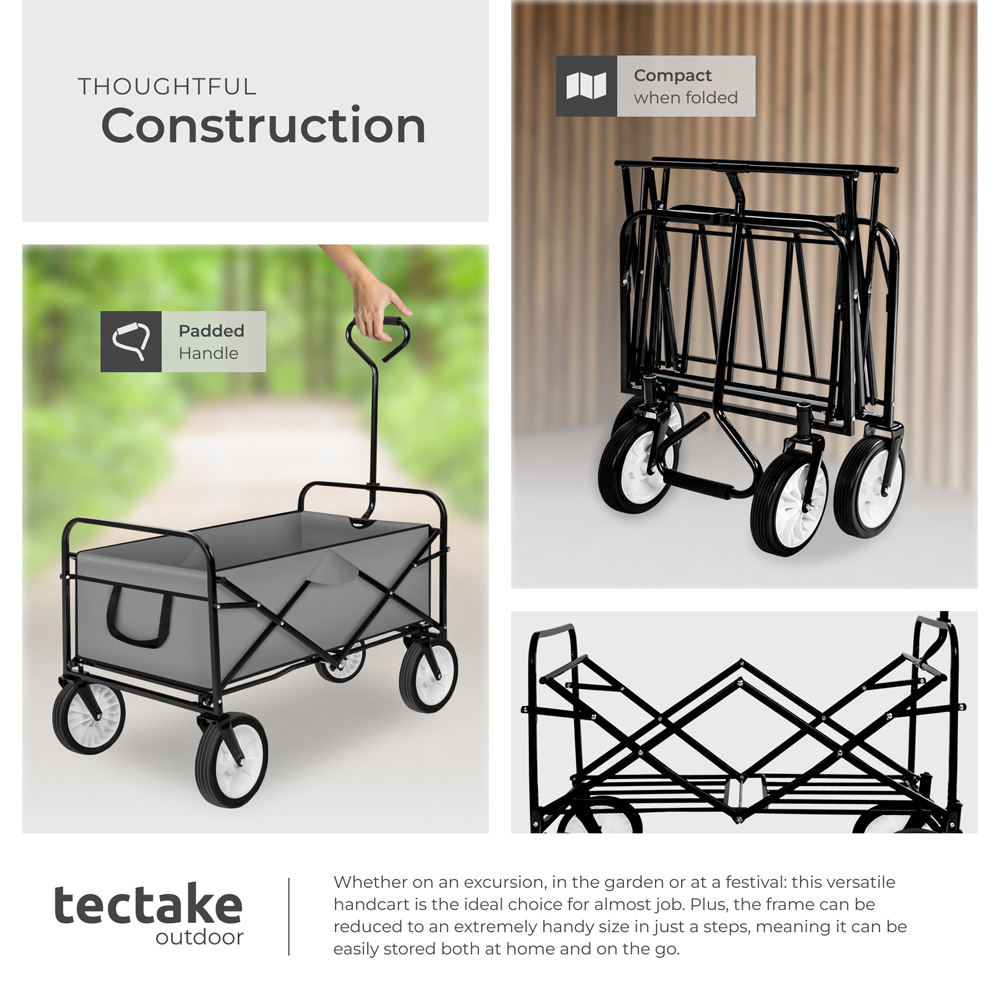tectake Grey 2 Mesh Pocket Foldable Garden Trolley with 80kg Load Capacity Image 4